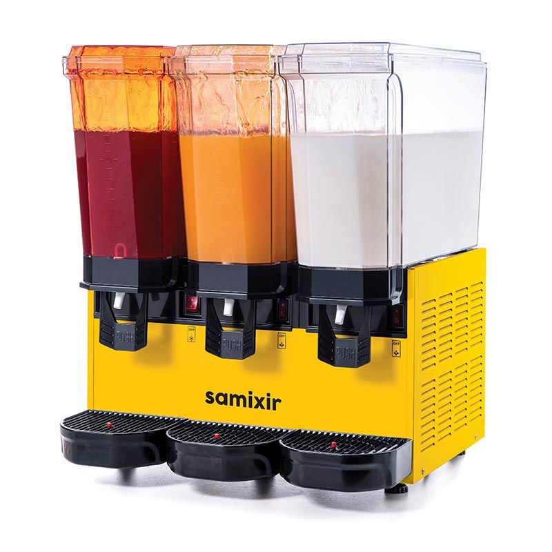 Samixir Triple Klasik Fıskiyeli ve Fıskiyeli Karıştırıcılı Soğuk İçecek Dispenseri, 20+20+20 L, Sarı, 60.SSMY