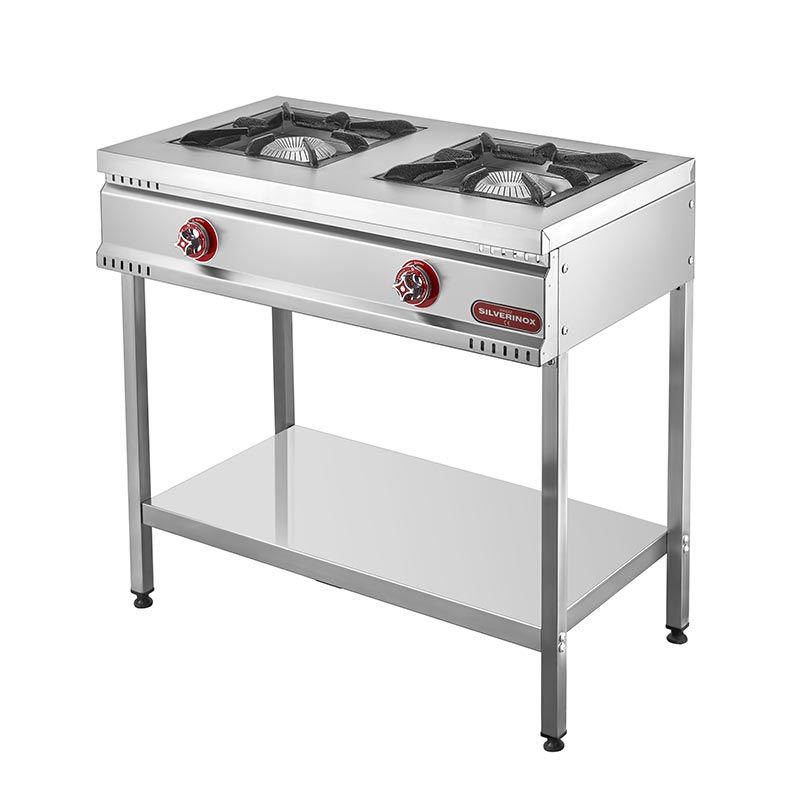 SilverInox Taban Raflı 2 Gözlü Midi Ocak, 90x60x85 cm, Doğalgazlı Ce, TBY-2D