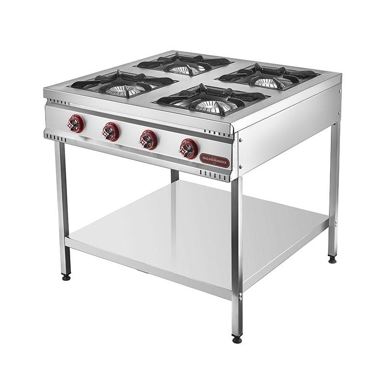 SilverInox Taban Raflı 4 Gözlü Midi Ocak, 90x90x85 cm, Doğalgazlı Ce, TB-4D