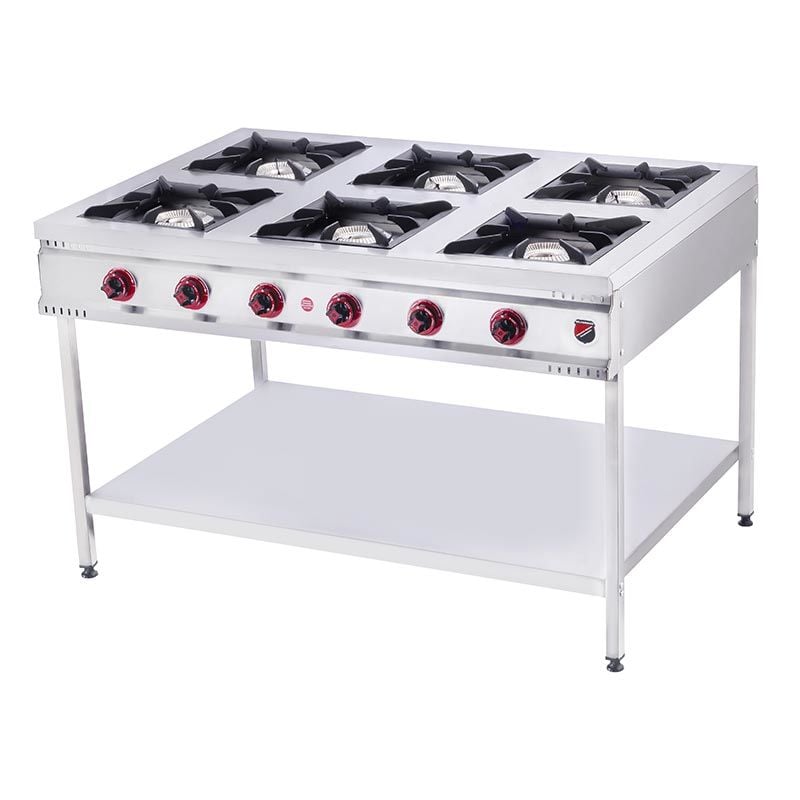 SilverInox Taban Raflı 6 Gözlü Midi Ocak, 130x90x85 cm, Doğalgazlı Ce, TB-6D