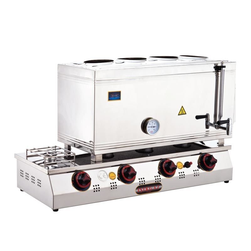 SilverInox 85 Model Kaynaklı Çay Ocağı, Çift Taban, 4 Demlikli, 58 L, Doğalgazlı, 2067-D