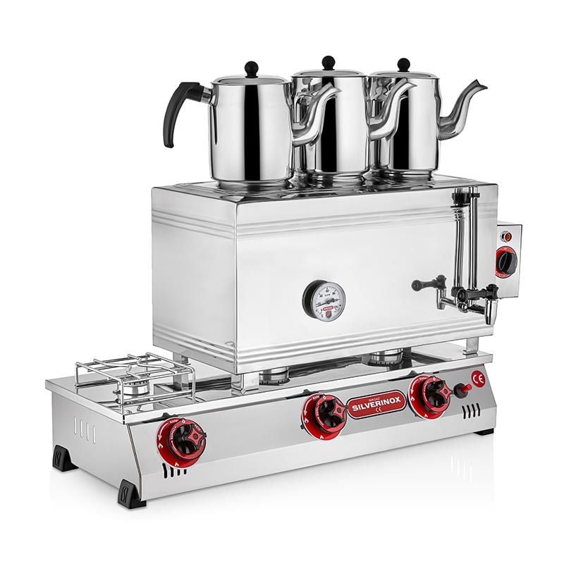 SilverInox 60 Model Kaynaklı 3 Demlikli Çay Ocağı, Çift Taban, 33 L, Elektrikli + Doğalgazlı, 2101-D