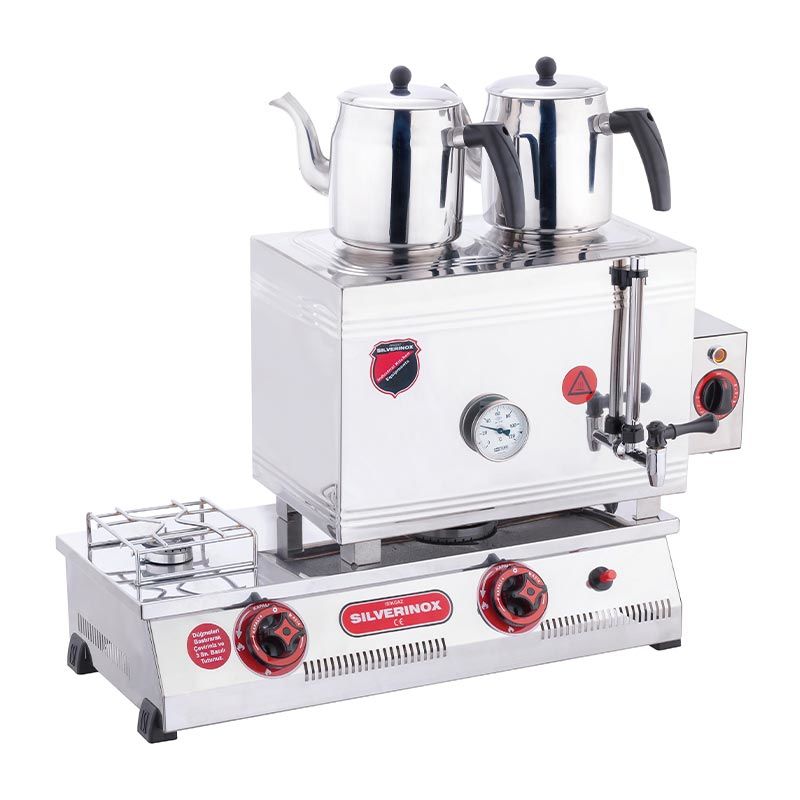 SilverInox 40 Model Kaynaklı Çay Ocağı, Çift Taban, 2 Demlikli, 28 L, LPG'li, 2100