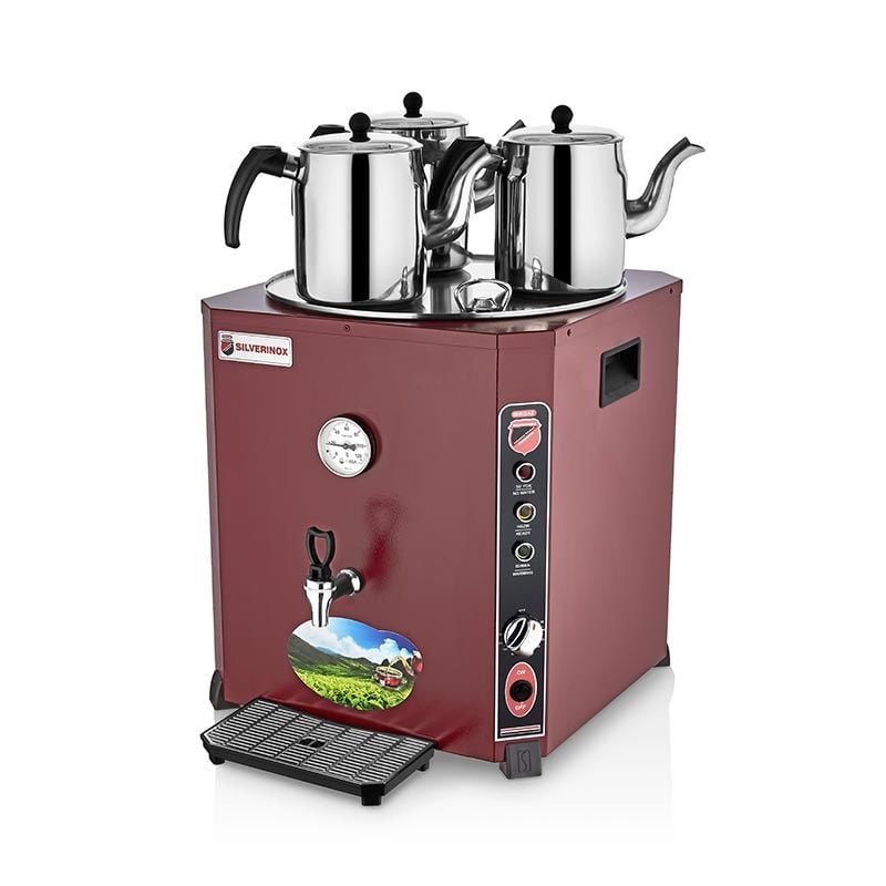 SilverInox Elite Çay Makinesi, 3 Demlikli, 36 L, Kırmızı EL-03K