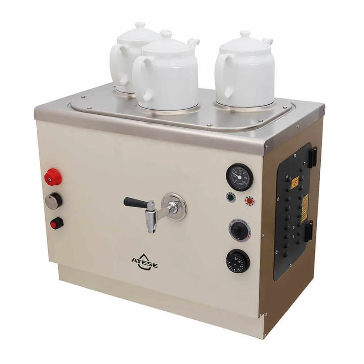 Ateşe Sumela Analog Gaz+Elektrikli 3 Demlikli Çay Makinesi, INOX SAGE3