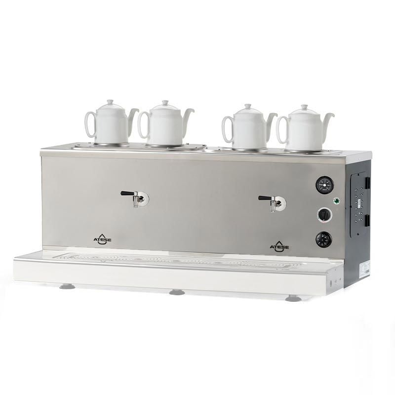 Ateşe Sumela Analog Gaz+Elektrikli 4 Demlikli Çay Makinesi, INOX SAGE4