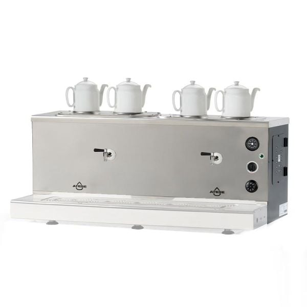 Ateşe Sumela Analog Gaz+Elektrikli 4 Demlikli Çay Makinesi, INOX SAGE4