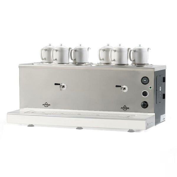 Ateşe Sumela Analog Gaz+Elektrikli 6 Demlikli Çay Makinesi, INOX SAGE6