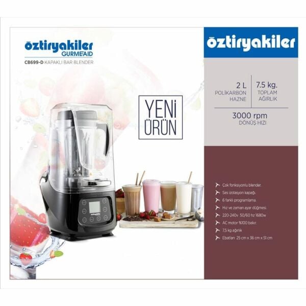 Öztiryakiler Dijital Bar Blender, Gürültü Önleyici Kapaklı, 2 L, CB699-D