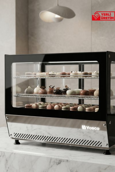 Vosco 120L Tezgah Üstü Soğutmalı Vitrin Dolabı, Panoramik Camlı