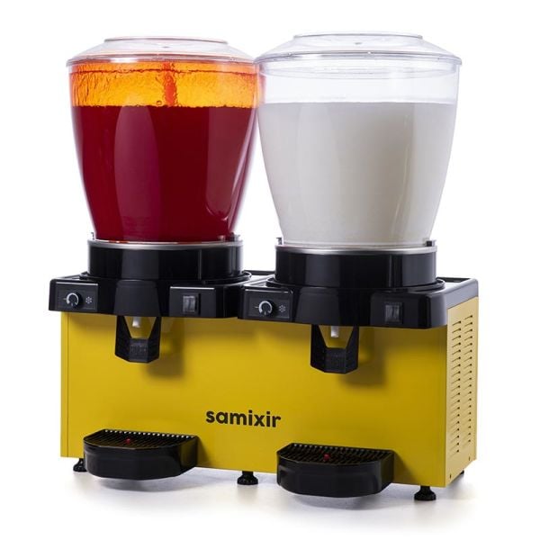 Samixir Panaromik Analog Twin Soğuk İçecek Dispenseri, 22+22 L, Fıskiyeli ve Karıştırıcılı, Sarı, SM44.AY