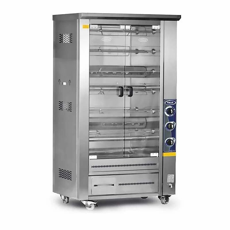 Pimak Çift Vitrinli Lavtaşlı Piliç Makinesi, 60 Piliç Kapasiteli, Gazlı M011B