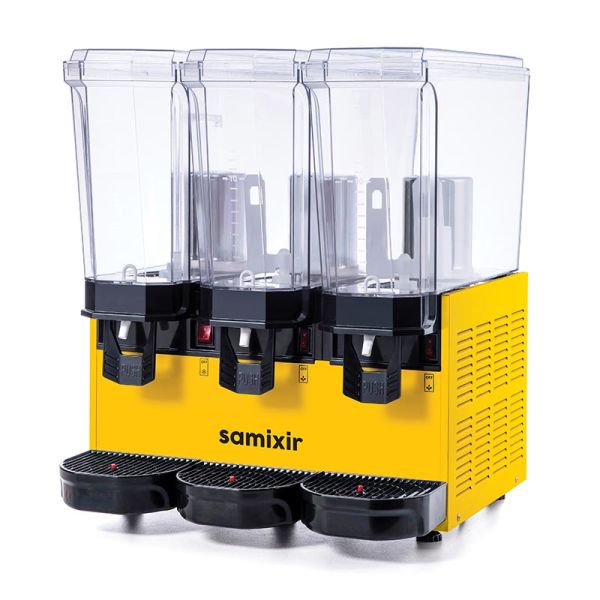 Samixir Triple Klasik Fıskiyeli ve Fıskiyeli Karıştırıcılı Soğuk İçecek Dispenseri, 20+20+20 L, Sarı, 60.SSMY