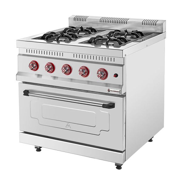 SilverInox 4 Gözlü Fırınlı Kuzine, 800x800x950 mm, Gazlı, KZN-80