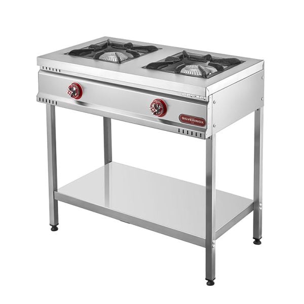 SilverInox Taban Raflı 2 Gözlü Midi Ocak, 90x60x85 cm, Doğalgazlı Ce, TBY-2D