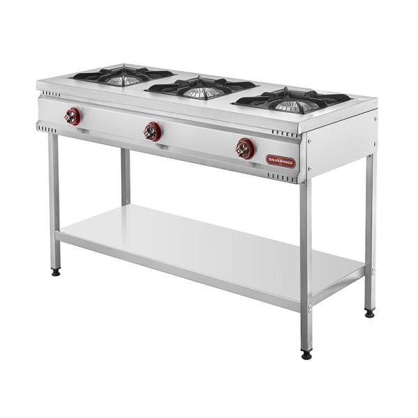 SilverInox Taban Raflı 3 Gözlü Midi Ocak, 130x65x85 cm, Doğalgazlı Ce, TB-3D