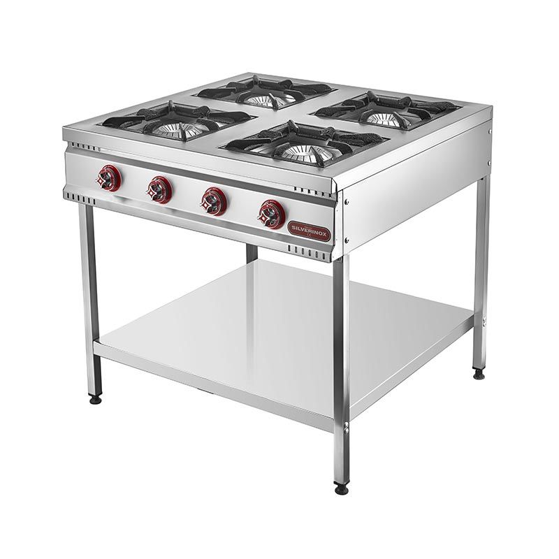 SilverInox Taban Raflı 4 Gözlü Midi Ocak, 90x90x85 cm, Doğalgazlı Ce, TB-4D
