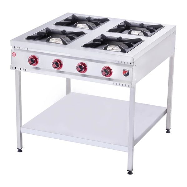 SilverInox Taban Raflı 4 Gözlü Midi Ocak, 90x90x85 cm, LPG'li Ce, TB-4G
