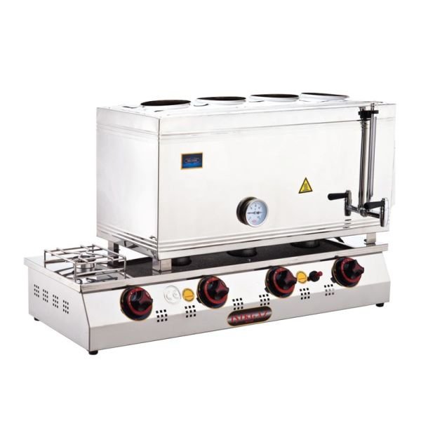 SilverInox 85 Model Kaynaklı Çay Ocağı, Çift Taban, 4 Demlikli, 58 L, Doğalgazlı, 2067-D