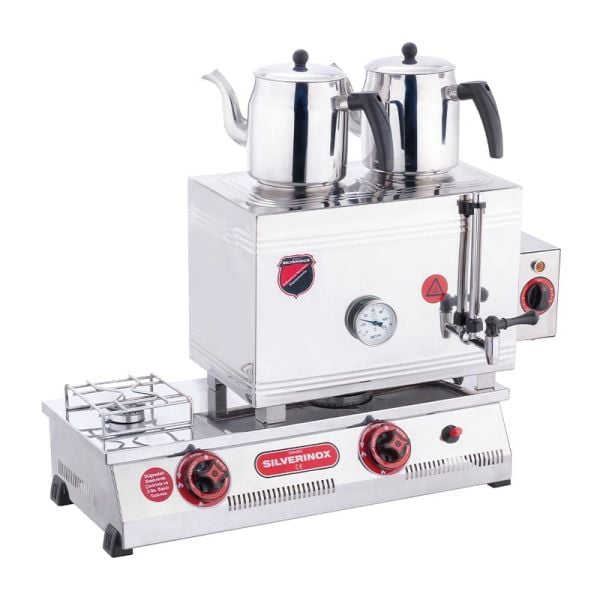 SilverInox 40 Model Kaynaklı Çay Ocağı, Çift Taban, 2 Demlikli, 28 L, LPG'li, 2100