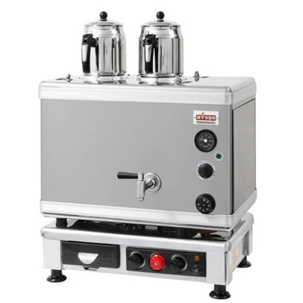 Ateşe Gold Otomatik Gazlı Elektrikli İnoks 2 Demlikli Çay Kazanı, İnoks GIGE02