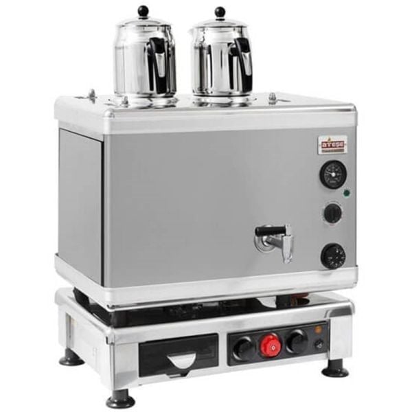 Ateşe Gold Otomatik Gazlı Elektrikli İnoks 2 Demlikli Çay Kazanı, İnoks GIGE02