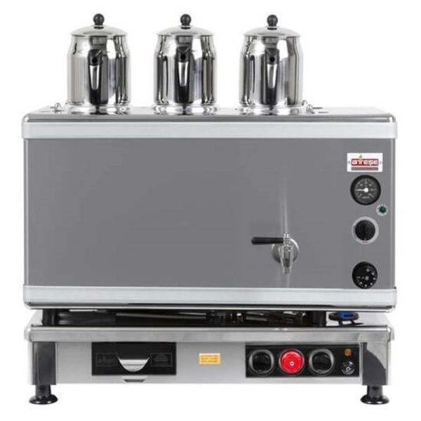 Ateşe Gold Otomatik Gazlı Elektrikli İnoks 3 Demlikli Çay Kazanı, İnoks GIGE03