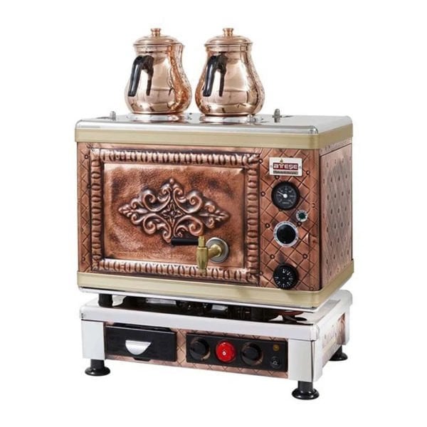 Ateşe Gold Otomatik Gazlı Elektrikli Bakır 2 Demlikli Çay Kazanı, 24 Litre, GAGE02