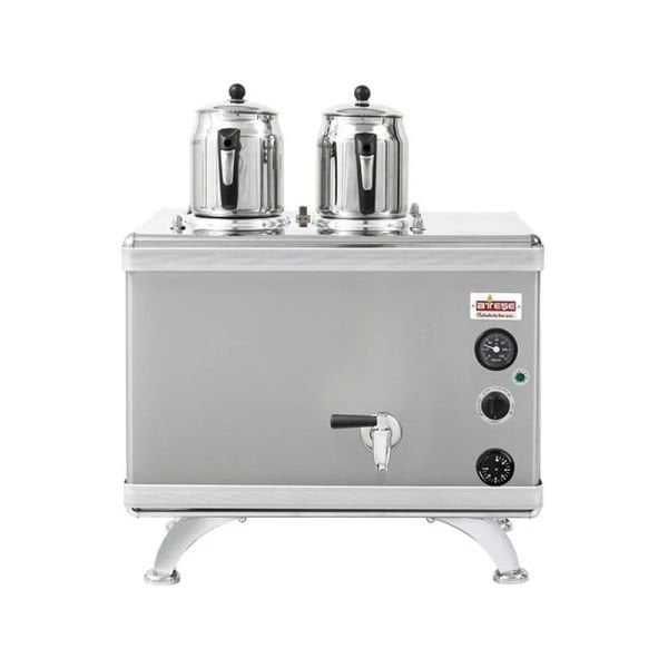 Ateşe Gold Compact Otomatik Gazlı Elektrikli İnox 2 Demlikli Çay Kazanı, 24 Litre, GCIGE02