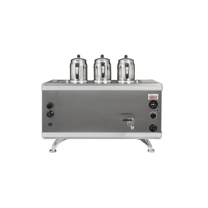 Ateşe Gold Compact Otomatik Gazlı Elektrikli İnox 3 Demlikli Çay Kazanı, 34 Litre, GCIGE03