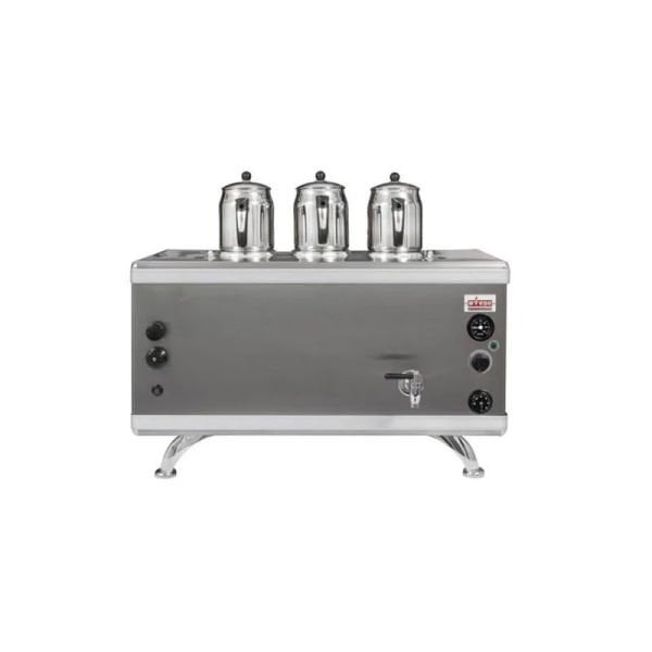 Ateşe Gold Compact Otomatik Gazlı Elektrikli İnox 3 Demlikli Çay Kazanı, 34 Litre, GCIGE03