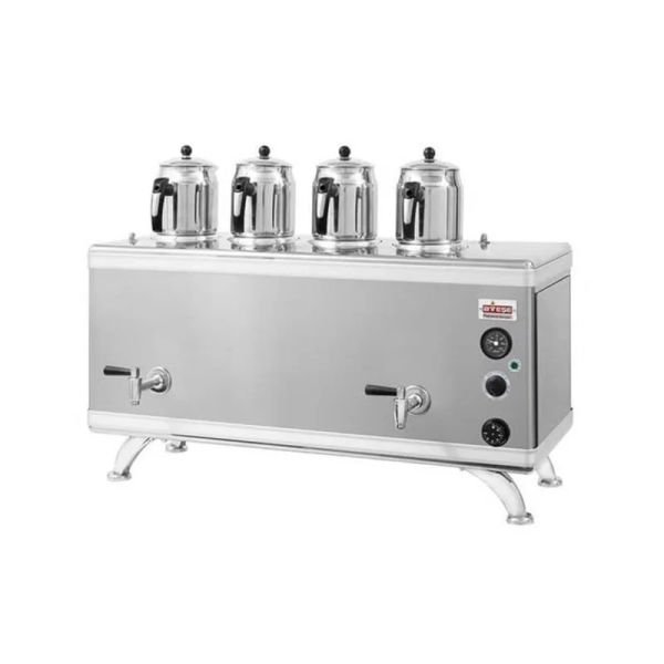 Ateşe Gold Compact Otomatik Gazlı Elektrikli İnox 4 Demlikli Çay Kazanı, 45 Litre, GCIGE04