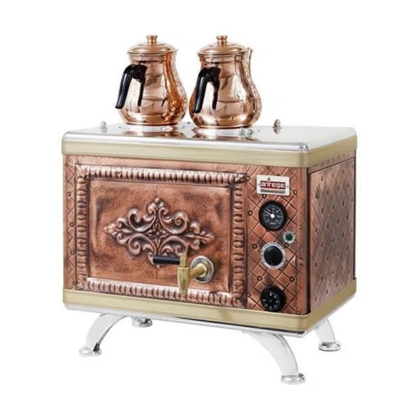 Ateşe Gold Compact Otomatik Gazlı Elektrikli Bakır 2 Demlikli Çay Kazanı, 24 Litre, GCAGE02