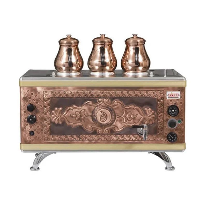 Ateşe Gold Compact Otomatik Gazlı Elektrikli Bakır 3 Demlikli Çay Kazanı, 34 Litre, GCAGE03