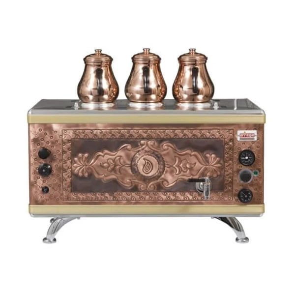 Ateşe Gold Compact Otomatik Gazlı Elektrikli Bakır 3 Demlikli Çay Kazanı, 34 Litre, GCAGE03