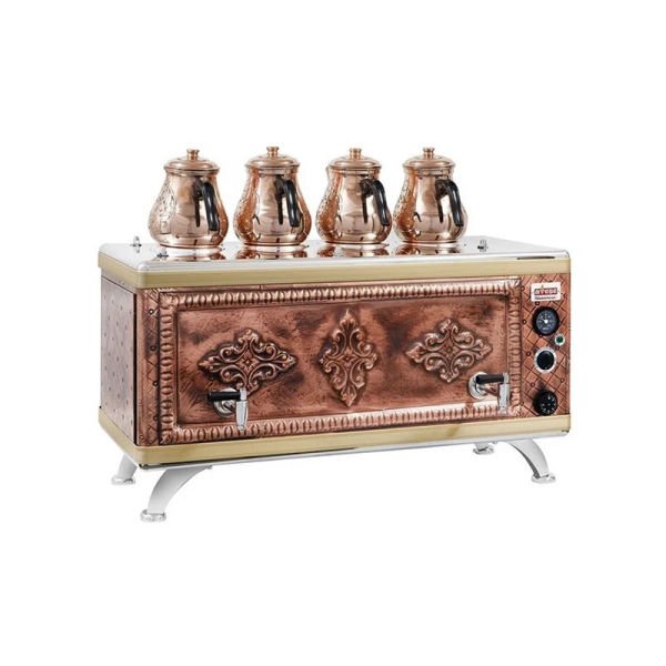 Ateşe Gold Compact Otomatik Gazlı Elektrikli Bakır 4 Demlikli Çay Kazanı, 45 Litre, GCAGE04