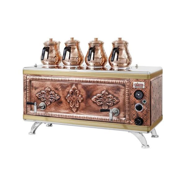 Ateşe Gold Compact Otomatik Gazlı Elektrikli Bakır 4 Demlikli Çay Kazanı, 45 Litre, GCAGE04