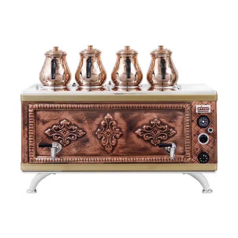 Ateşe Gold Compact Otomatik Gazlı Elektrikli Bakır 4 Demlikli Çay Kazanı, 45 Litre, GCAGE04