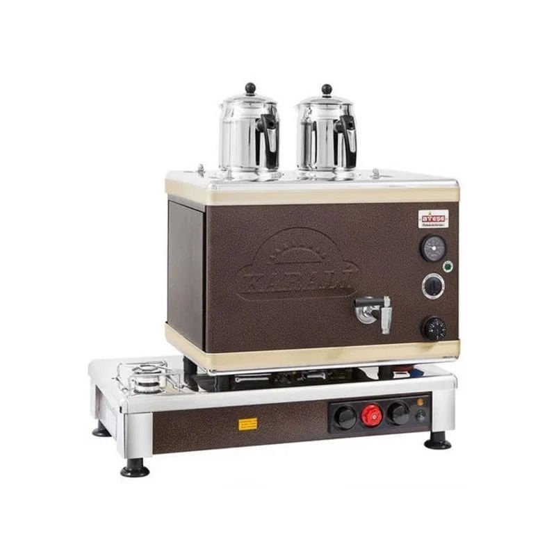 Ateşe Silver Otomatik Gazlı Elektrikli Statik 2 Demlikli Çay Kazanı, 24 Litre, SSGE02