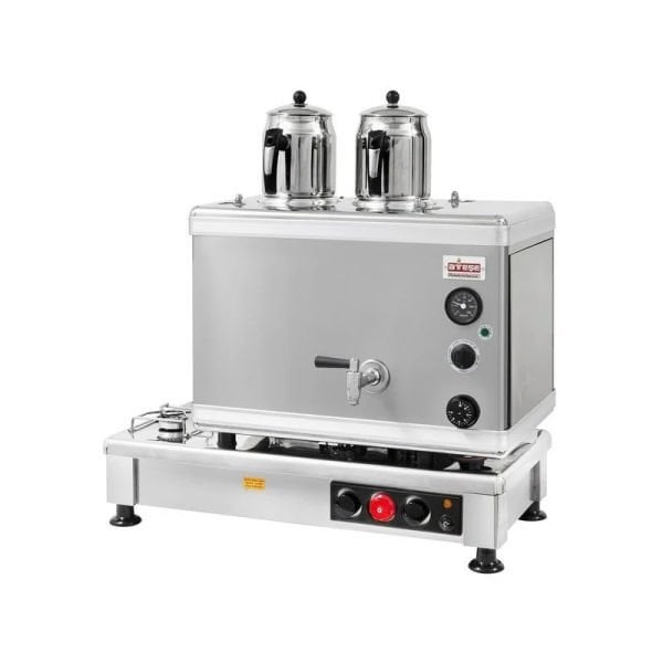 Ateşe Silver Otomatik Gazlı Elektrikli İnox 2 Demlikli Çay Kazanı, 24 Litre, SIGE02