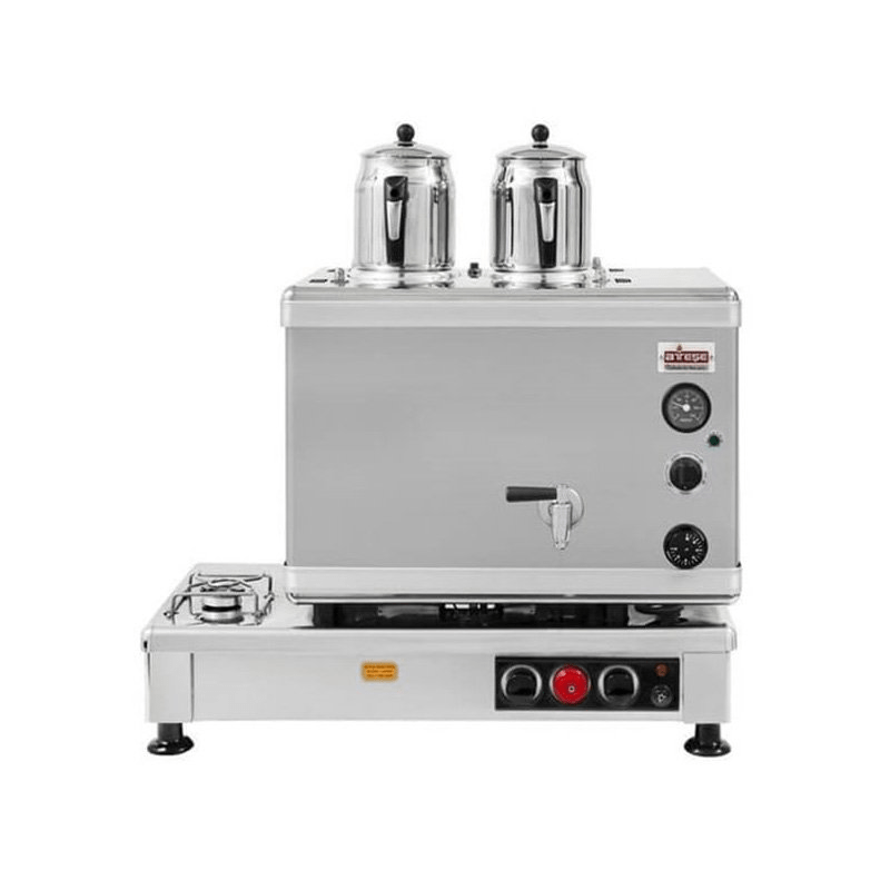 Ateşe Silver Otomatik Gazlı Elektrikli İnox 2 Demlikli Çay Kazanı, 24 Litre, SIGE02