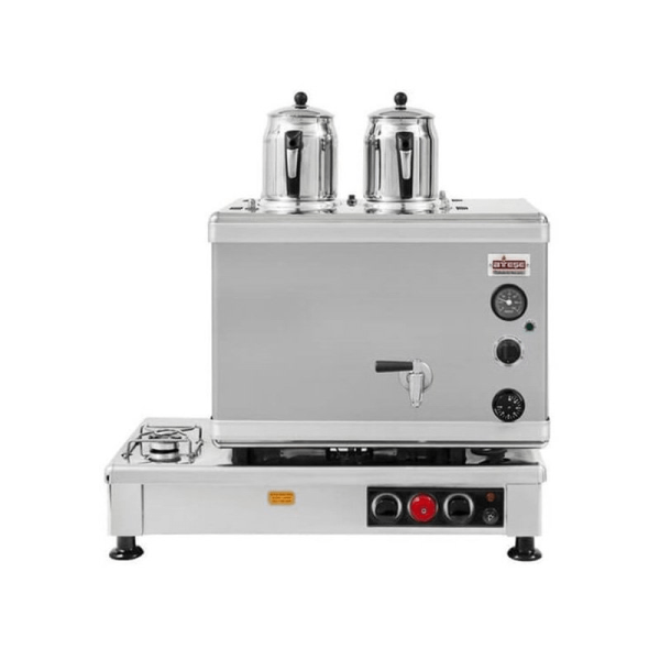 Ateşe Silver Otomatik Gazlı Elektrikli İnox 2 Demlikli Çay Kazanı, 24 Litre, SIGE02