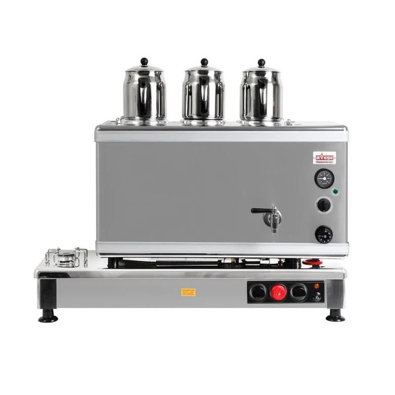 Ateşe Silver Otomatik Gazlı Elektrikli İnox 3 Demlikli Çay Kazanı, 34 Litre, SIGE03