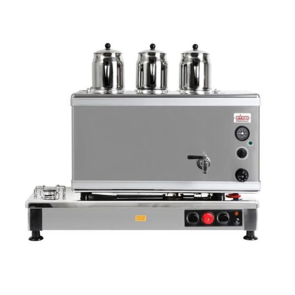 Ateşe Silver Otomatik Gazlı Elektrikli İnox 3 Demlikli Çay Kazanı, 34 Litre, SIGE03