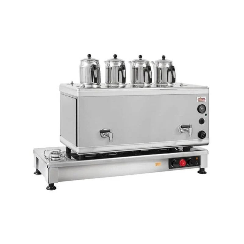 Ateşe Silver Otomatik Gazlı Elektrikli İnox 4 Demlikli Çay Kazanı, 45 Litre, SIGE04