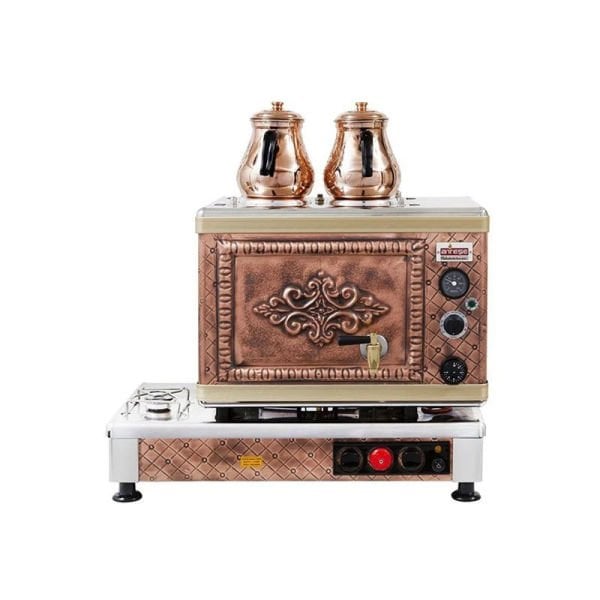 Ateşe Silver Otomatik Gazlı Elektrikli Bakır 2 Demlikli Çay Kazanı, 24 Litre, SAGE02