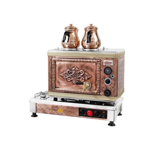 Ateşe Silver Otomatik Gazlı Elektrikli Bakır 2 Demlikli Çay Kazanı, 24 Litre, SAGE02