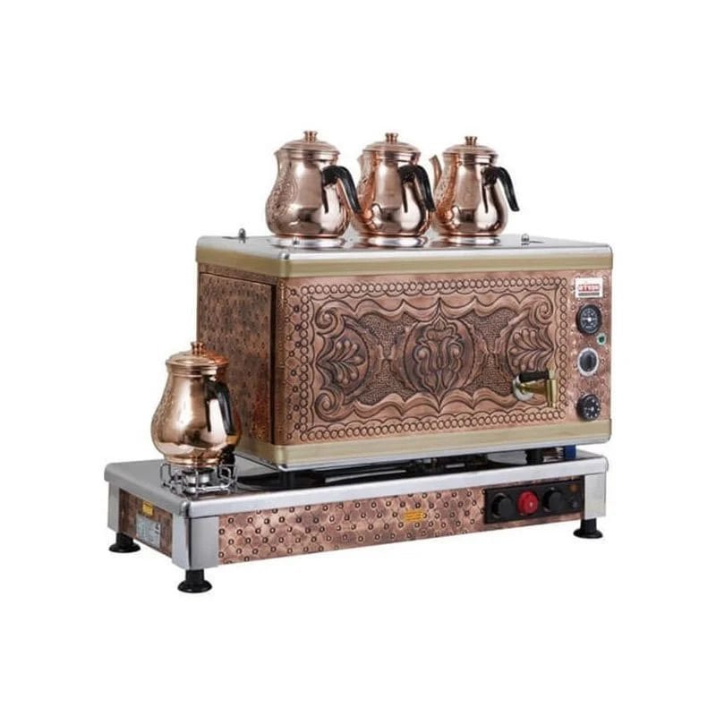 Ateşe Silver Otomatik Gazlı Elektrikli Bakır 3 Demlikli Çay Kazanı, 34 Litre, SAGE03