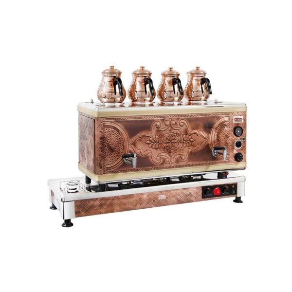 Ateşe Silver Otomatik Gazlı Elektrikli Bakır 4 Demlikli Çay Kazanı, 45 Litre, SAGE04