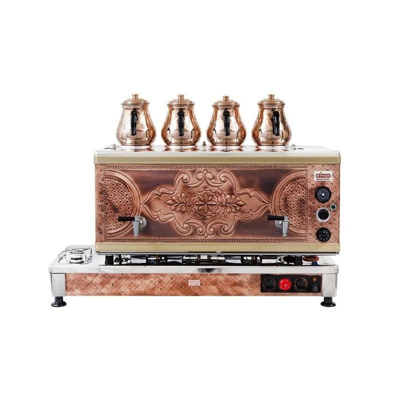 Ateşe Silver Otomatik Gazlı Elektrikli Bakır 4 Demlikli Çay Kazanı, 45 Litre, SAGE04